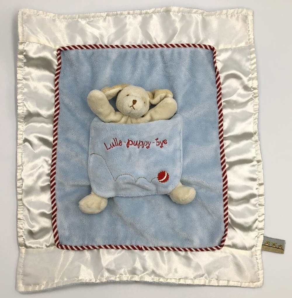 Bunnies By The Bay Lulla Puppy Bye Security Blanket Plush Lovey 12x12 Satin Trim